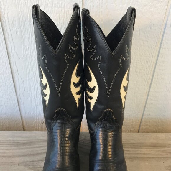 Diamond J Lizard Print Womens Black Leather Cowboy Western Boots 7 B 7034L - Picture 11 of 14